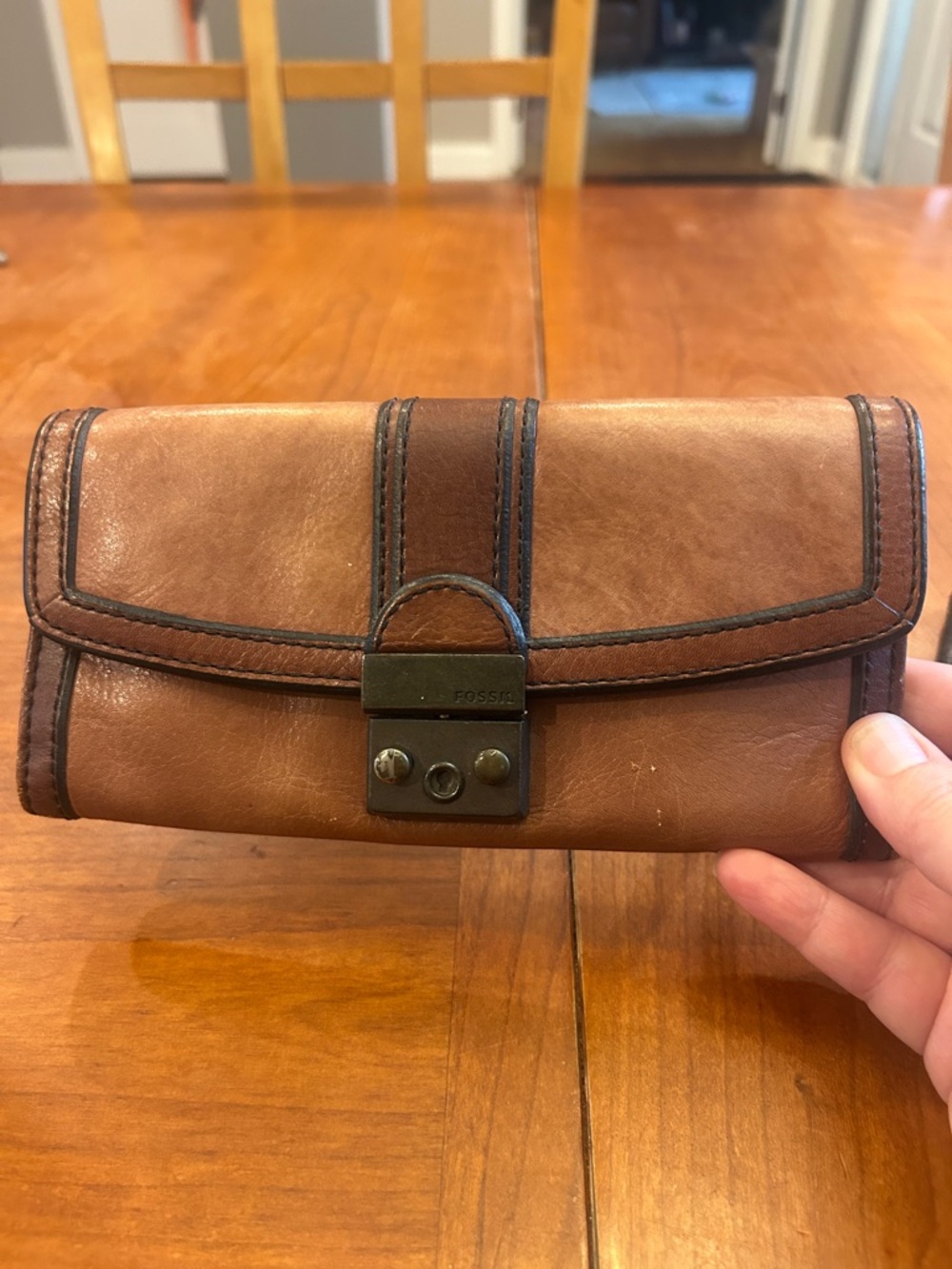Fossil Long Live Vintage Brown Leather Wallet Retro Y2K trifold